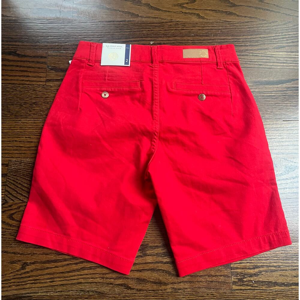 U.S. Polo Assn. classic chino shorts women Sz. 2 red cotton blend NWT - Picture 2 of 6